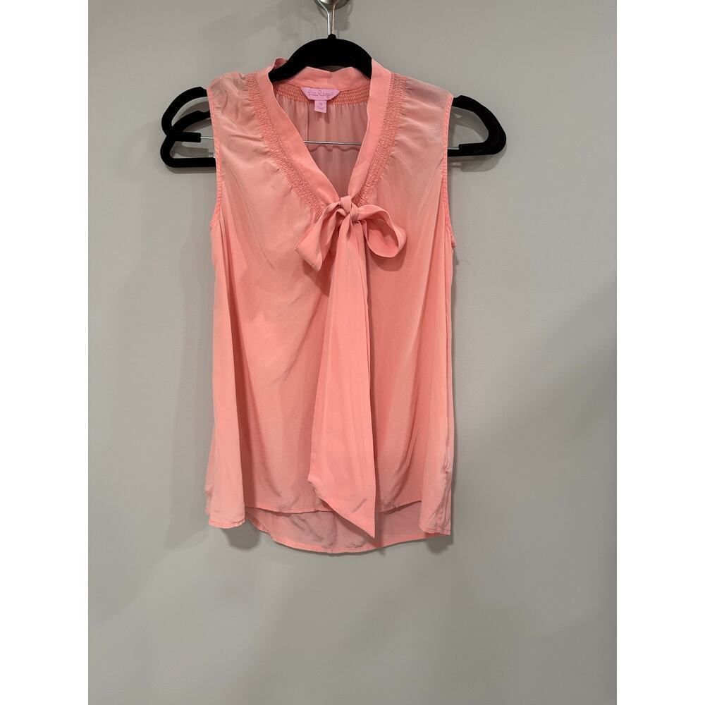 Lilly Pulitzer Peach Pink Sleeveless Bow Tie Blouse